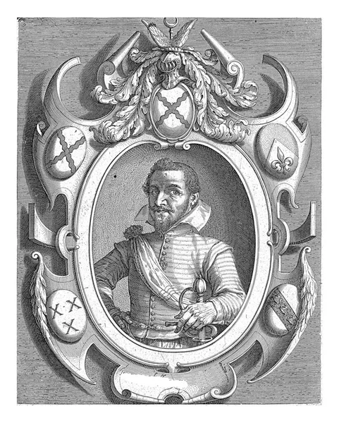 Portret Johannesa Tacqueta Szarfą Mieczem Portret Jest Umieszczony Kartuszu Herbem — Zdjęcie stockowe