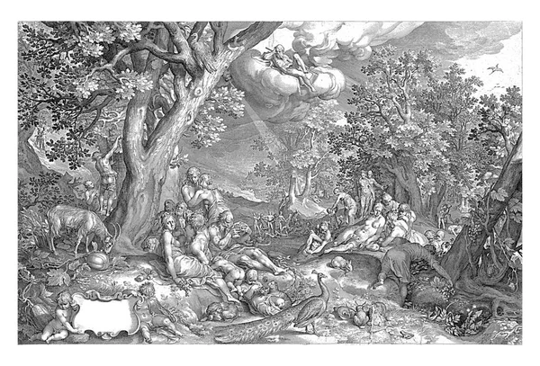 Золотий Вік Ніколас Брейн Після Авраама Блумарта 1604 Райській Місцевості — стокове фото