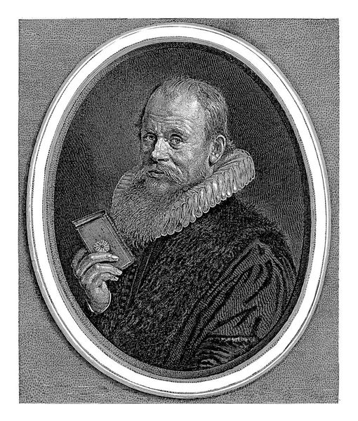 Portrait Theodorus Schrevelius Rector Latin School Haarlem Holding Book His — Stock Photo, Image