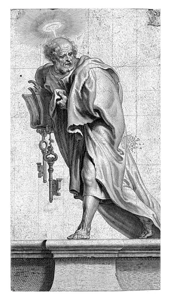 Apostle Peter with keys and book, Pieter de Bailliu (I), after Theodoor van Thulden, 1623 - 1660