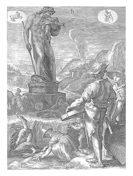 Landscape Naked Saturn Stands Pedestal Ruler Agriculture Has Scythe His — Stock Photo, Image