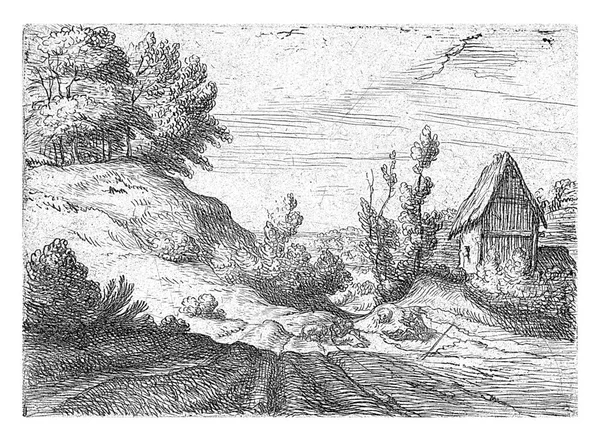 Casa Lado Uma Colina Coberta Árvores Lodewijk Vadder 1615 1655 — Fotografia de Stock