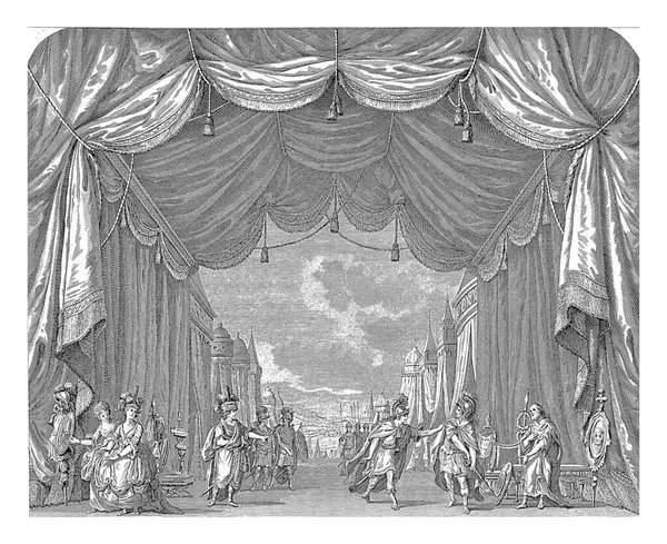 さまざまな衣装の俳優と舞台 ピーター ヘンドリック ジョニクス 1772 1843ローマと東洋の衣装の俳優と舞台 彼らは芝居をしている — ストック写真