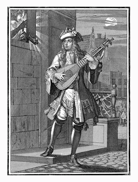 April Caspar Luyken 1698 1702 Month April Nighttime Street Scene — Stock Photo, Image