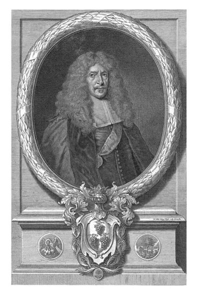 Joachim Von Sandrart Richard Collin 1679年ヨアヒム フォン サンドラルトの胸像で 台座の上に月桂樹の葉で作られた楕円形の枠 — ストック写真