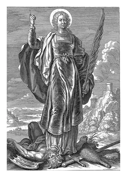 圣朱莉安娜 西奥多加勒 特纳利尔之后 1581 1633年 尼科米迪亚的圣朱莉安娜 她把魔鬼踩在脚下 她手里拿着一根棕榈枝 — 图库照片