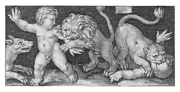 Dwójka Dzieci Zaatakowana Przez Lwa Lwicę — Zdjęcie stockowe