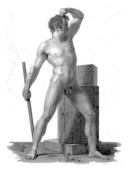 Μόνιμη Αρσενικό Ακαδημαϊκό Γυμνό Σφιγμένη Γροθιά Και Ένα Ραβδί Στο — Φωτογραφία Αρχείου