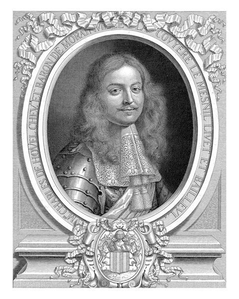Portret Van Baron Charles Houel Morainville Harnas Met Kanten Kraag — Stockfoto