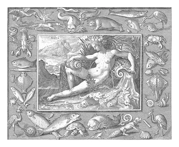 물고기와 우물가에 여자로서 나오는 브루인 1581 1656 우물가에 물고기와 벌거벗은 — 스톡 사진