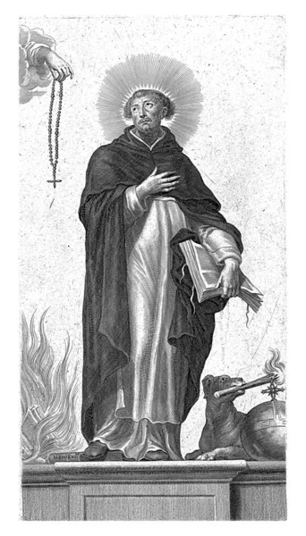 Svatý Dominik Růžencem Orbem Psem Hořící Pochodní Pieter Bailliu 1623 — Stock fotografie
