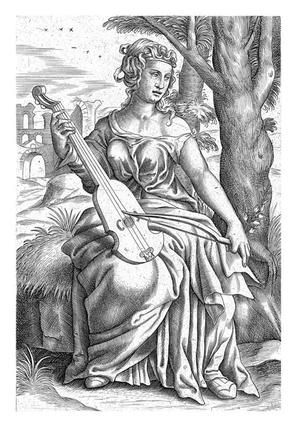 Tiburtine Sibyl Sitting Violin Bow Tree Background Left Ruin Print — Stock Photo, Image