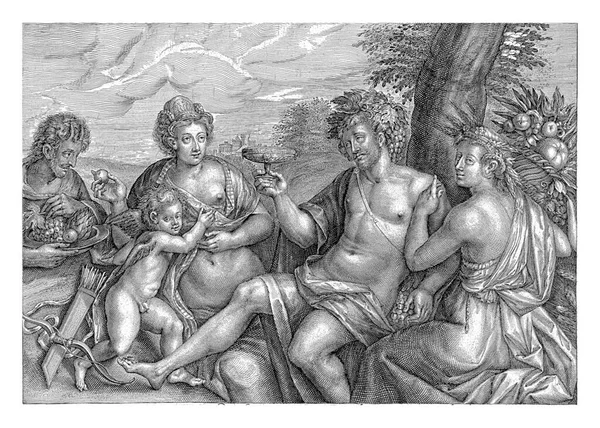 Zwischen Venus Links Und Ceres Rechts Sitzt Bacchus Mit Einer — Stockfoto