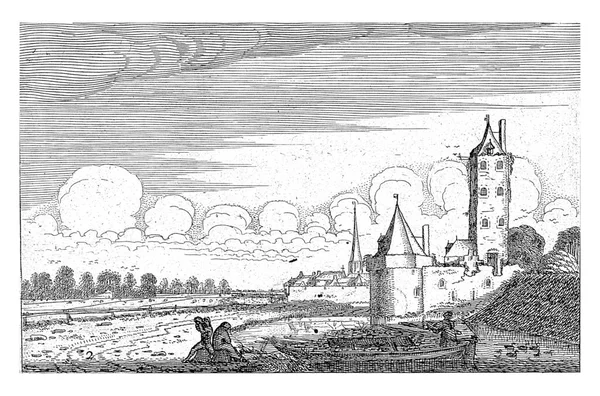 Jan Van Velde 1616 Figures Boat Ditch Castle Landscape 뒤에는 — 스톡 사진