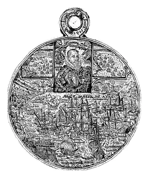 중앙에는 제이콥 헤임스 초상화가 1607 있었던 지브롤터 해전에서 가죽임을 바있다 — 스톡 사진