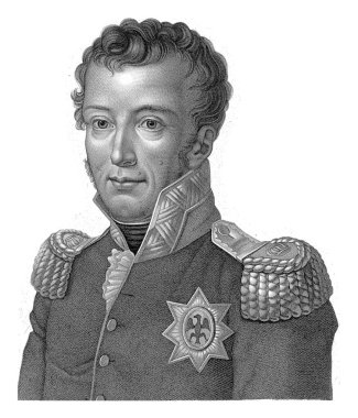 I. William Frederick 'in portresi. Alt boşlukta Fransızca isim ve başlık yer almaktadır..