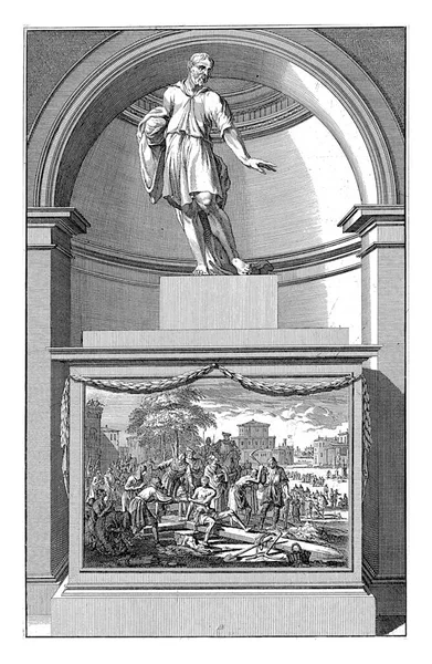 使徒シモン ゼロテヤン リュケンヤン ゴエレの後の1698年使徒シモン ゼロテは十字架の上に描かれた十字架で台座の上に立っていた — ストック写真
