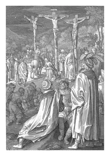 Распятие Христа Николас Брюн 1618 Винтажная Гравировка — стоковое фото
