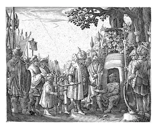 Alessandro Magno Accompagnato Pagine Guerrieri Destra Diogene Nella Sua Canna — Foto Stock