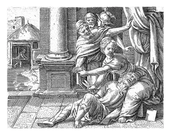 Samson Delilah Cornelis Massijs 1549 Samson Spí Hlavou Klíně Delily — Stock fotografie