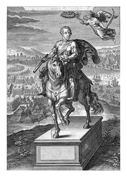 ローマ皇帝としてフィリップ4世の騎馬像 コーネリス ローマの将軍の手袋にフィリップ4世と乗馬像 軍と艦隊との予備軍のキャンプで — ストック写真