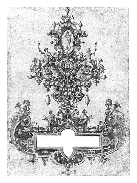 Kartón Nápisem Rámečku Grotesků Zavěšený Diamantovém Ornamentu Třemi Ženami — Stock fotografie