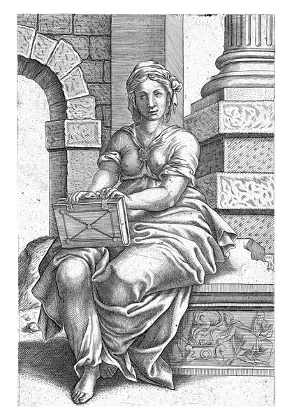 Phrygian Sibyl Sitting Book Her Hands She Sits Stone Relief — Stock Photo, Image