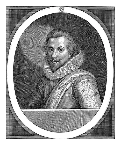 恩斯特一世的肖像在一个带有边缘字母的椭圆形中 底部边缘的四行拉丁文文本 — 图库照片