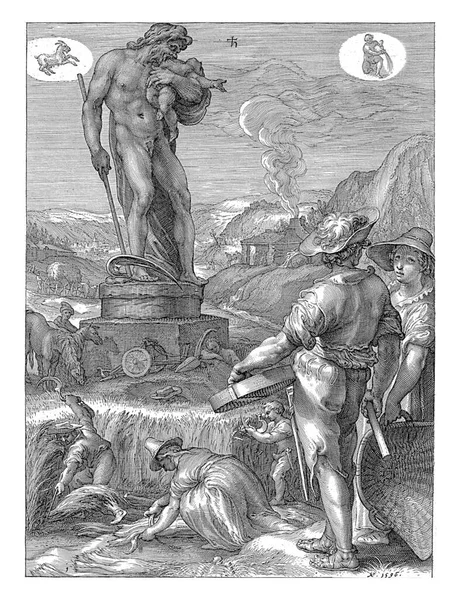 Krajobrazie Nagi Saturn Stoi Piedestale Jako Władca Rolnictwa Kosa Ręku — Zdjęcie stockowe