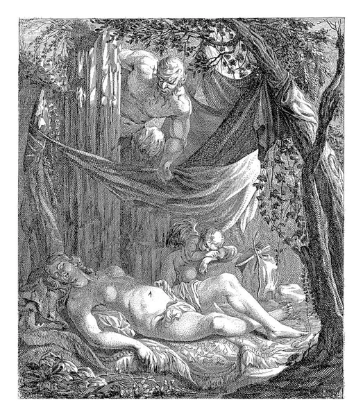 Uyuyan Venüs Bir Satir Tarafından Izleniyor Aşk Venüs Yanında Uyuyor — Stok fotoğraf