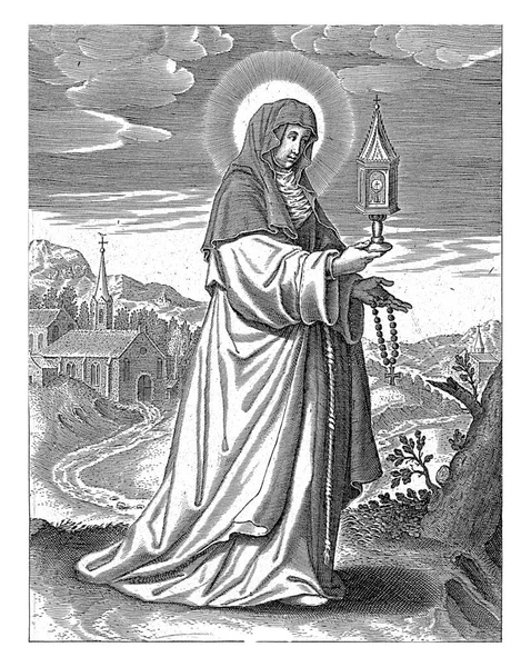 Heilige Klara Mit Monstranz Und Rosenkranz Der Hand Hinter Ihr — Stockfoto