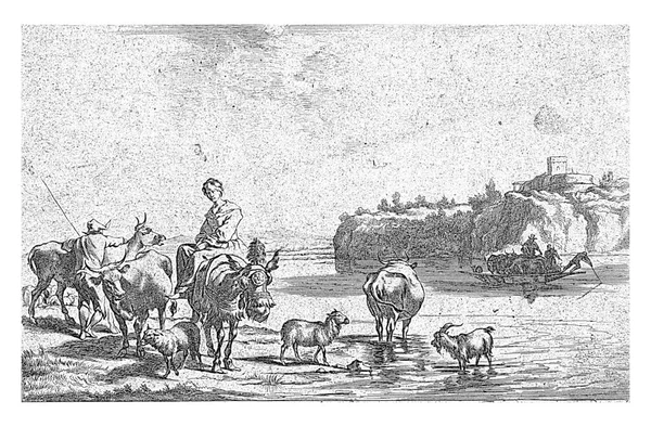Waiting Ferry Jan Visscher Nicolaes Pietersz Berchem 1725 1751 Shepherd — Stock Photo, Image