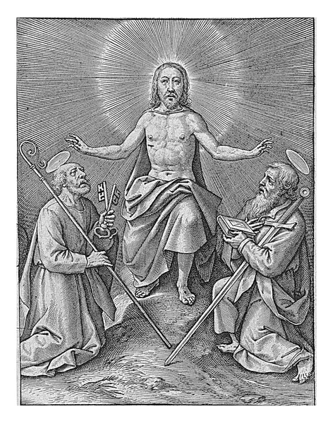 피에르와 히에로니무스 Hierononus Wierix 1563 1619 그리스도를 시켰다 베드로 바울은 — 스톡 사진