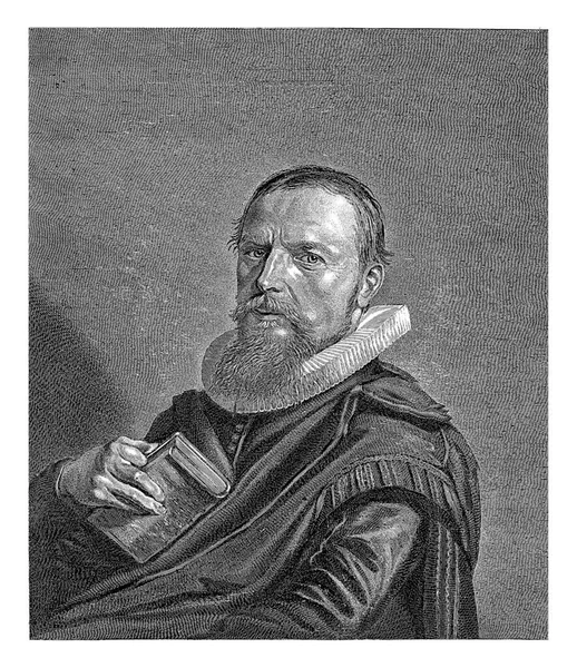 Retrato Samuel Ampzing Predicador Poeta Haarlem Edad Años Con Libro — Foto de Stock