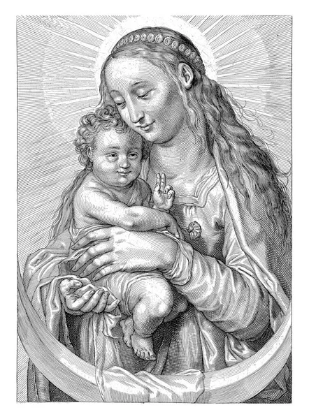 Mary Med Barn Och Halvmåne Jacob Matham Tillskriven 1610 1612 — Stockfoto
