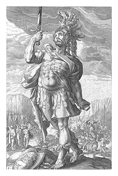 영웅인 리우스 호라티우스 Publius Horatius 오른손에 검이다 배경에서 철조망 싸우고 — 스톡 사진