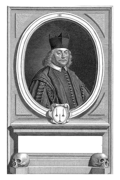 ヨハネス ブー牧師の胸像が楕円形 肖像画の下に腕のコートとDe Boutの死にオランダ語で4行の詩 — ストック写真