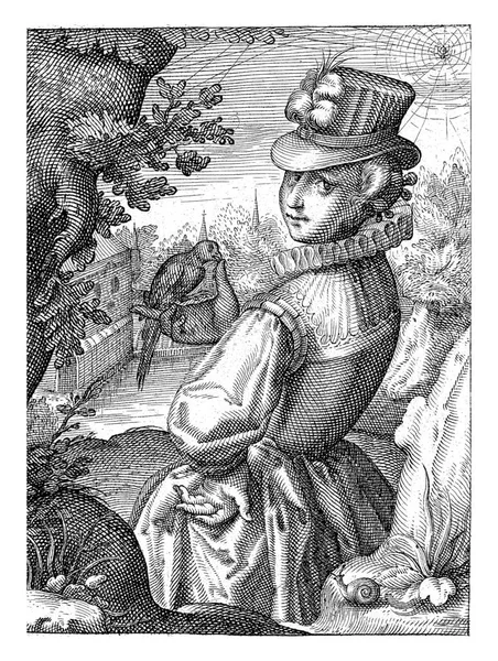 Μια Κομψή Κυρία Μισού Μήκους Στην Ύπαιθρο Κρατά Ένα Πουλί — Φωτογραφία Αρχείου