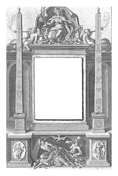 Allegory History Netherlands Willem Jacobsz Delff 1623 Pedestal Title Enthroned — стокове фото