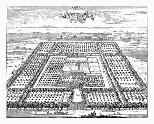 Widok Posiadłość Wiejską Soetendale Jan Luyken 1696 Widok Lotu Ptaka — Zdjęcie stockowe