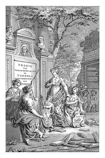 Portada Con Figuras Alegóricas Una Piedra Conmemorativa Para Vondel Ovidio — Foto de Stock