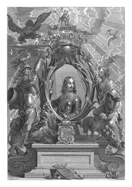 Leopold Willem 'in portresi, Avusturya Arşidükü, İspanya Hollanda Valisi. Portre, kişiselleştirilmiş Güç (sol) ve Meekness (sağ) tarafından çevrelenmiştir.).