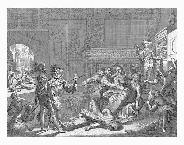 1576年アントワープでのスペインの怒りの間にスペインの兵士による花嫁の虐待 ルイケン 1679年 1684年スペインの怒りの間にスペインの兵士による花嫁の虐待とインテリア — ストック写真