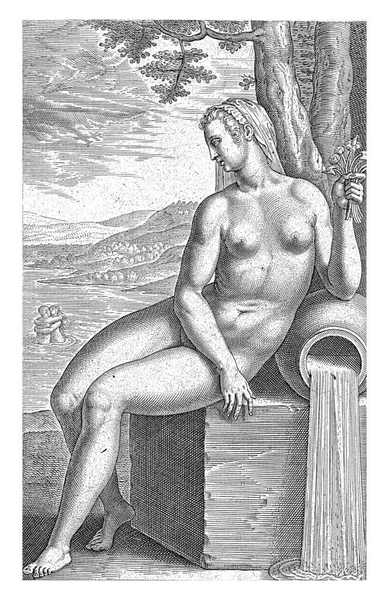 Wodna Nimfa Salmacis Philips Galle 1587 Wodna Nimfa Salamcis Siedząca — Zdjęcie stockowe