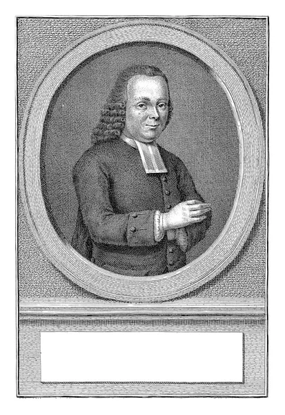 西奥多斯 吕贝尔斯右边一个椭圆形的半长肖像 这幅肖像画座落在一个柱子上 上面有他的名字和资料 用荷兰语写着两行字 — 图库照片