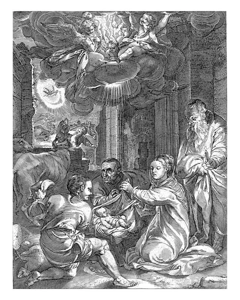 Adoracja Pasterzy Hendricka Goltziusa 1594 1633 Maria Józef Siedzący Ruinie — Zdjęcie stockowe