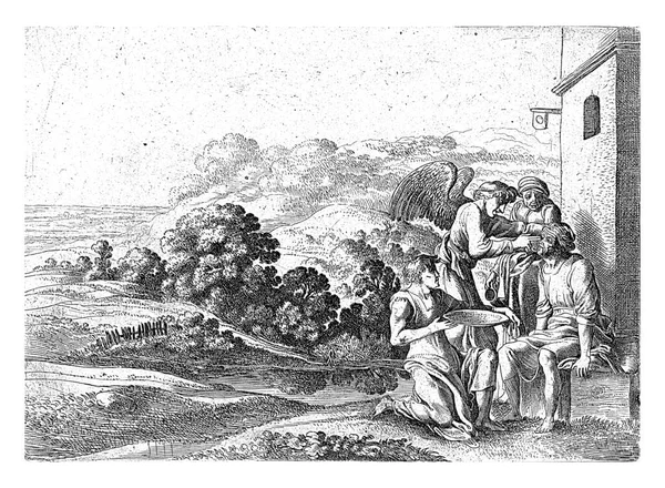 魚の胆汁で トビアスは父親の失明を治す 天使ラファエルとトビアスの母アンナの隣に 三番目として左下 — ストック写真