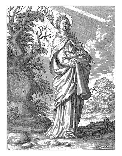 ローマの聖エレメンテレーネ テオドア デビッド テニエの後 1581年 1633年ローマの聖エレメンテレーネ 彼女は石を自分のローブに身に着けている 掌の枝を手に — ストック写真