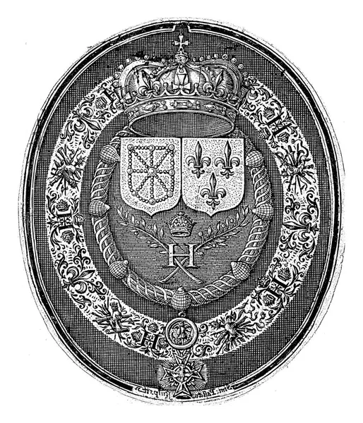 Medalion Herbem Francji Nawarry Awersie Medalu Podwójny Portret Henryka Marii — Zdjęcie stockowe