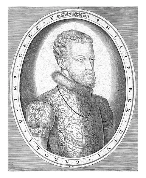 哈布斯堡的查理五世或西班牙的菲利普二世在一个椭圆形的框架内正面朝右 边缘用拉丁文写着字母 — 图库照片
